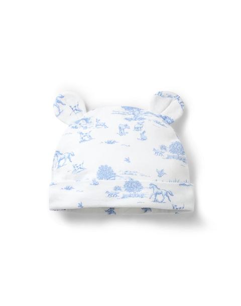 Baby Meadow Toile Bear Ear Beanie