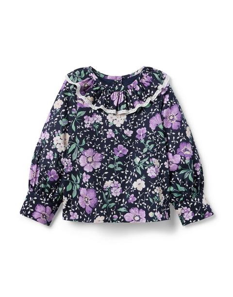 Floral Ruffle Lace Trim Top