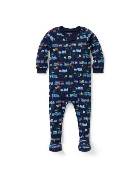 Baby Organic Cotton Train Footed Pajama