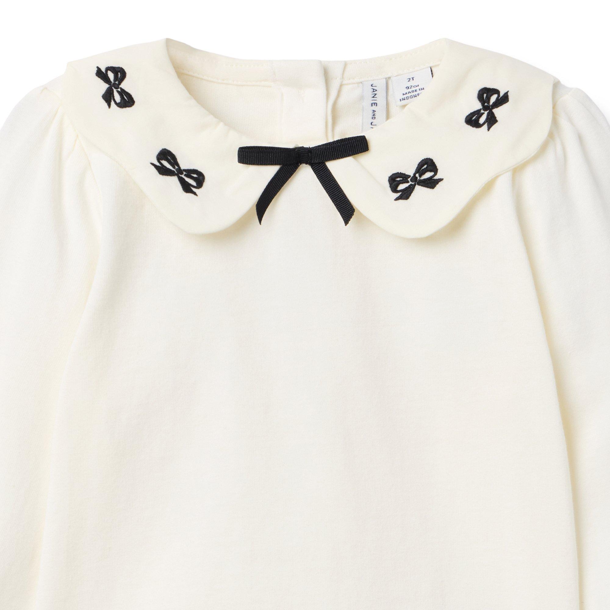 Embroidered Bow Collar Top image number 1