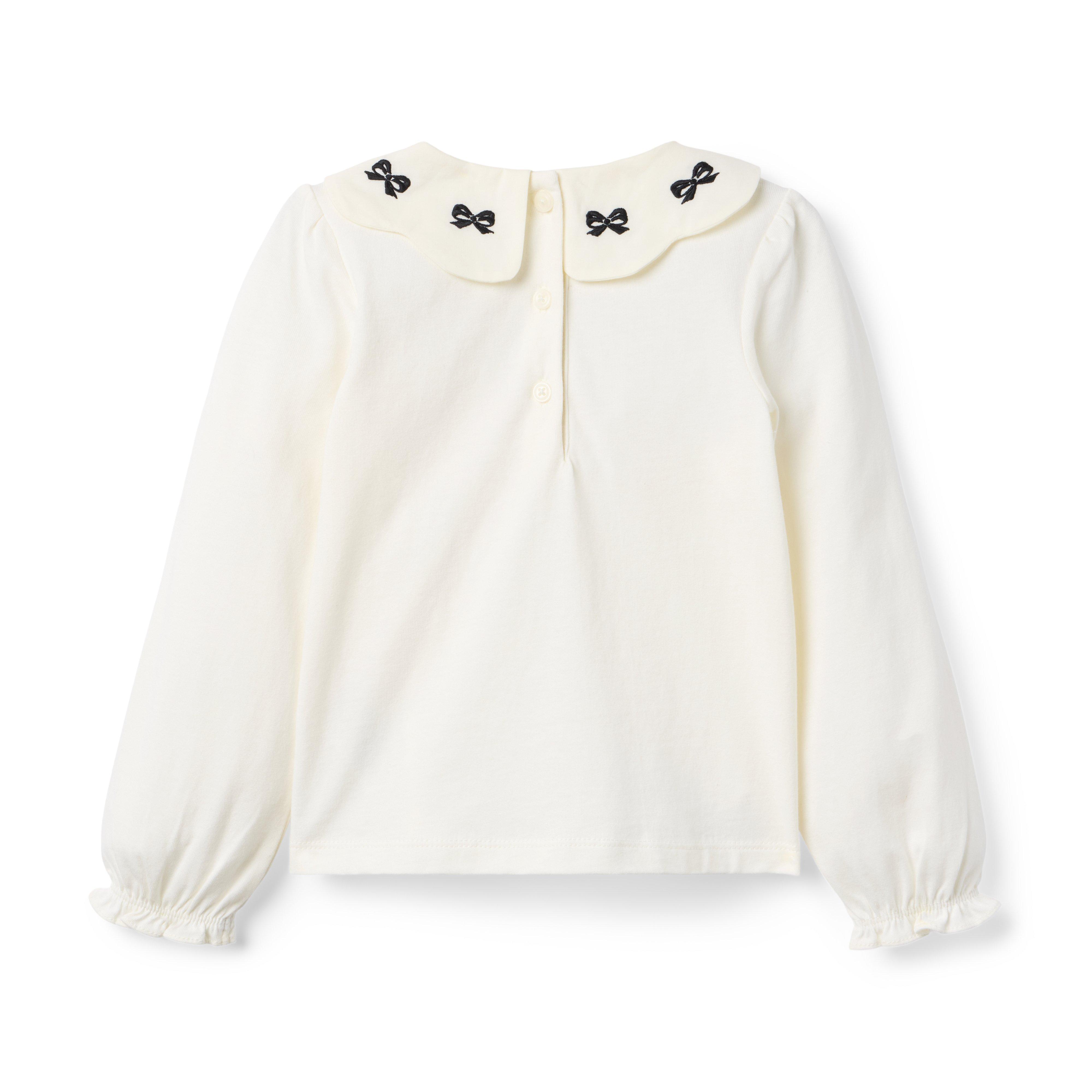 Embroidered Bow Collar Top image number 2