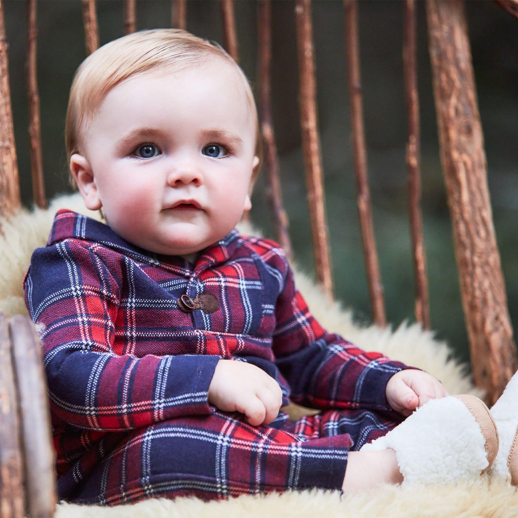 Baby Plaid Shawl Collar 1-Piece image number 1