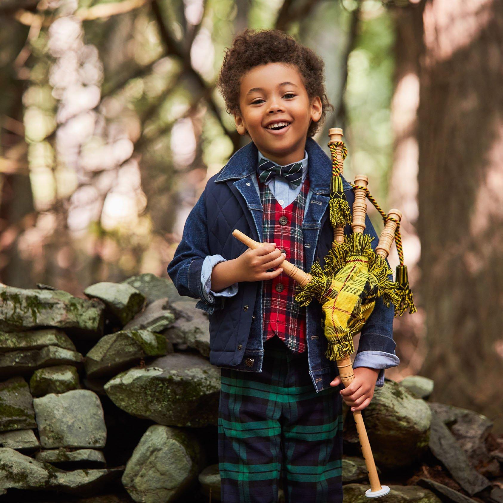 Boy Merchant Marine Plaid Plaid Wool Pant by Janie and Jack