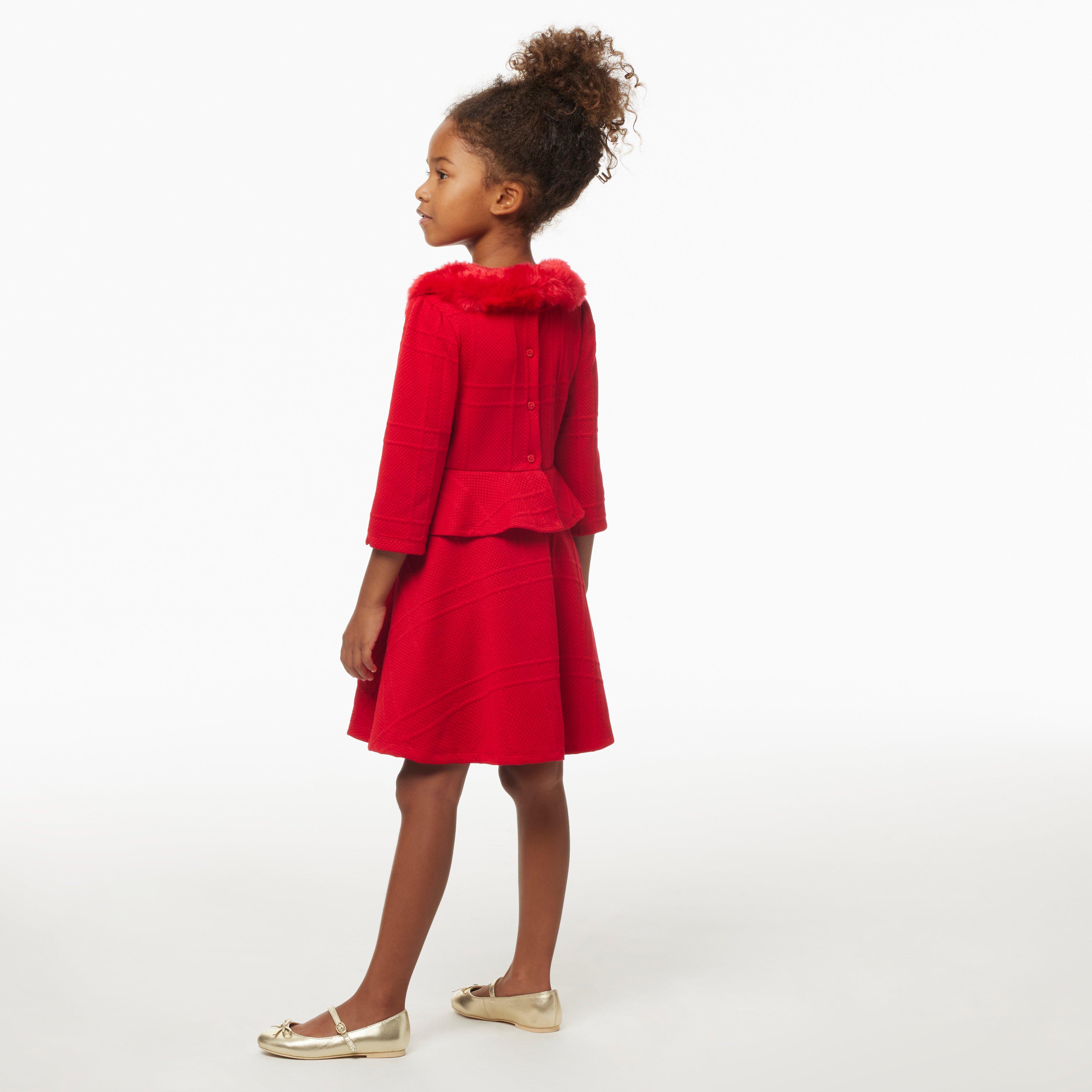 Girl Bradbury Red Faux Fur Collar Jacquard Dress by Janie and Jack