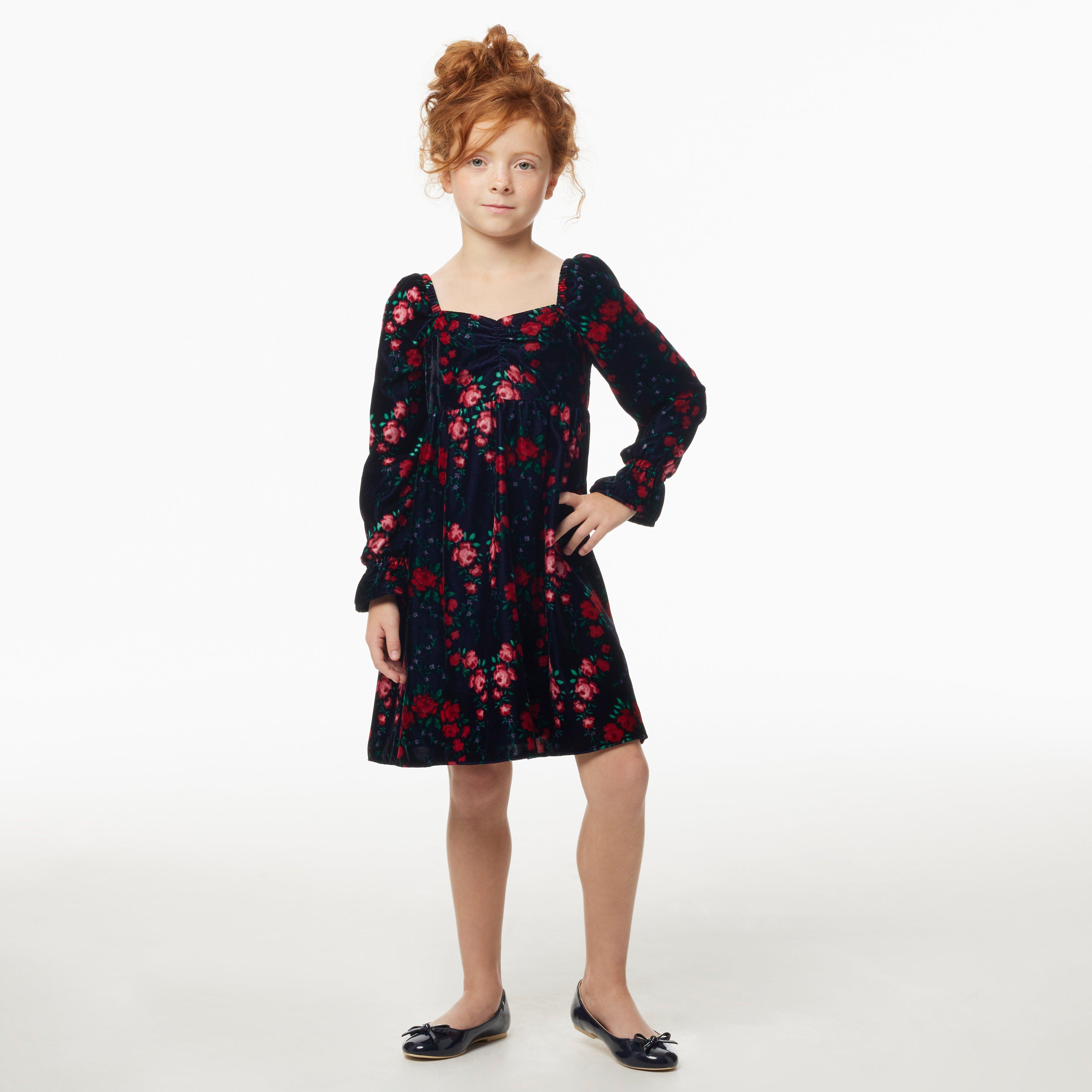 Girl Dark Marine Rose Print Rose Velvet Dress by Janie and Jack