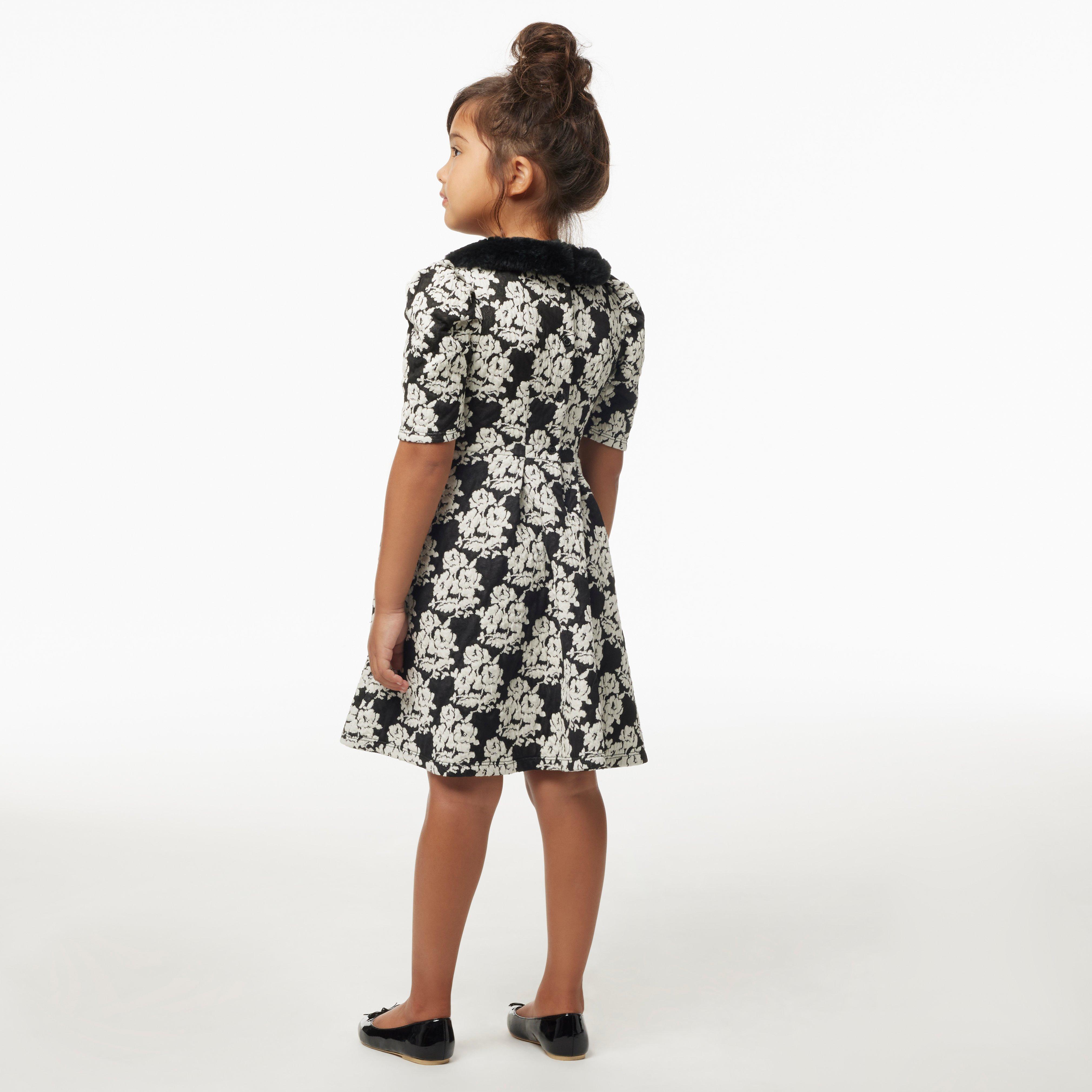 Faux Fur Floral Jacquard Dress image number 2