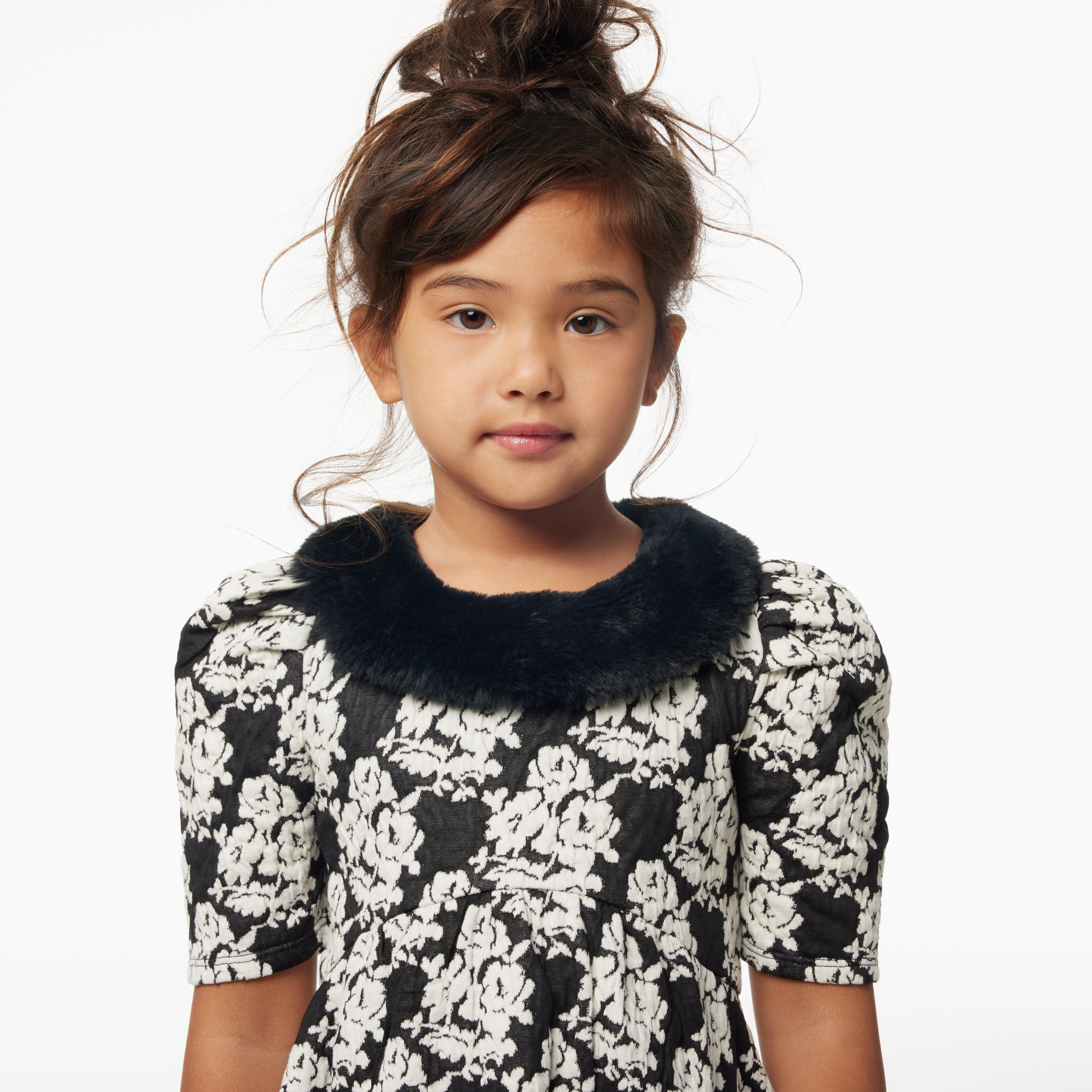 Faux Fur Floral Jacquard Dress image number 4