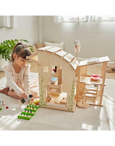 Green Dollhouse With Furniture