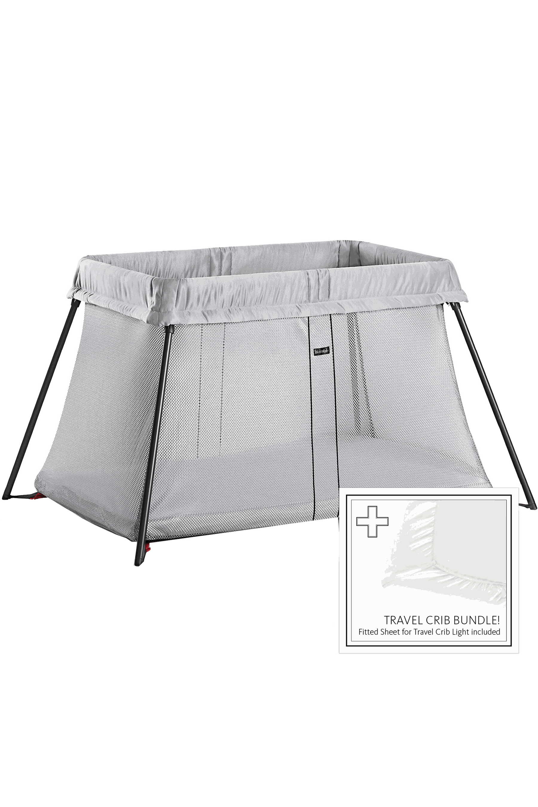 Travel Crib Light Silver & Fitted Sheet Bundle Pack
