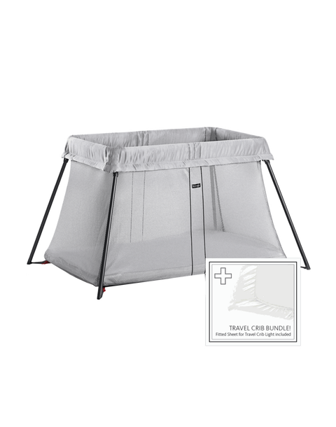 Travel Crib Light Silver & Fitted Sheet Bundle Pack