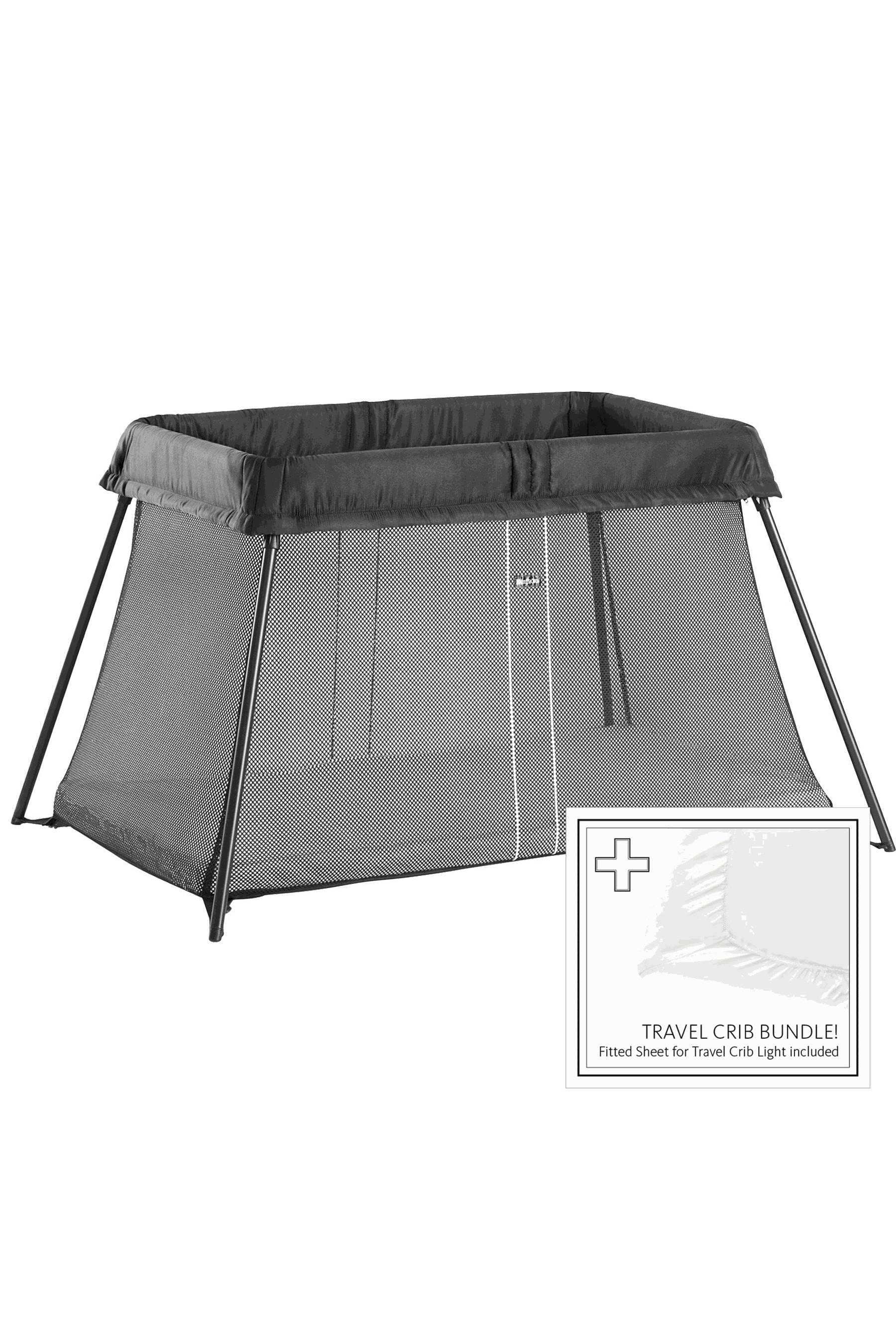 Travel Crib Light Black & Fitted Sheet Bundle Pack