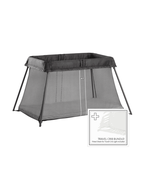 Travel Crib Light Black & Fitted Sheet Bundle Pack