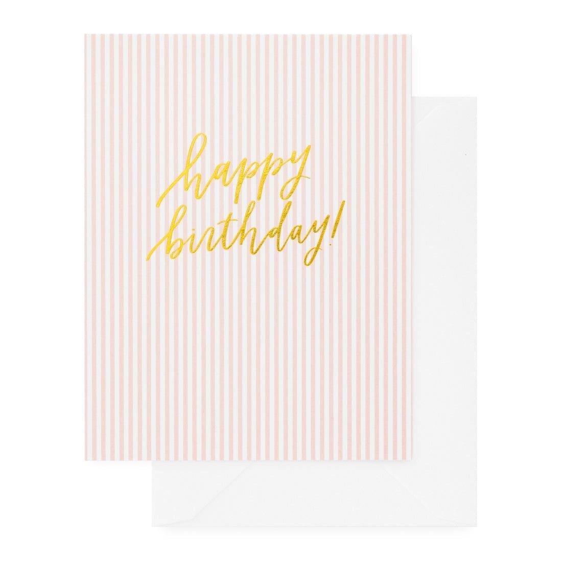 Pink Stripe Happy Birthday Greeting Card