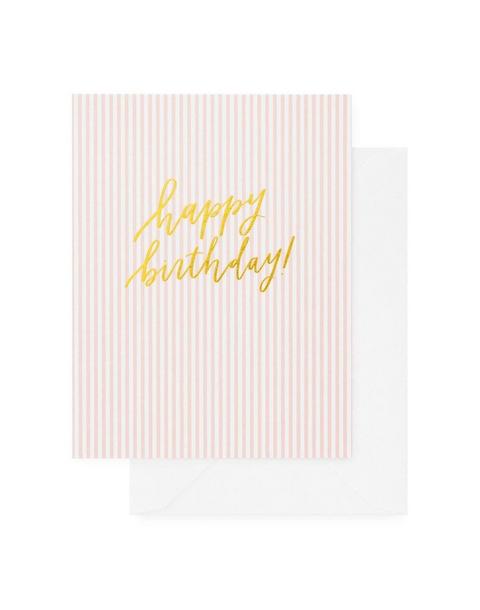 Pink Stripe Happy Birthday Greeting Card