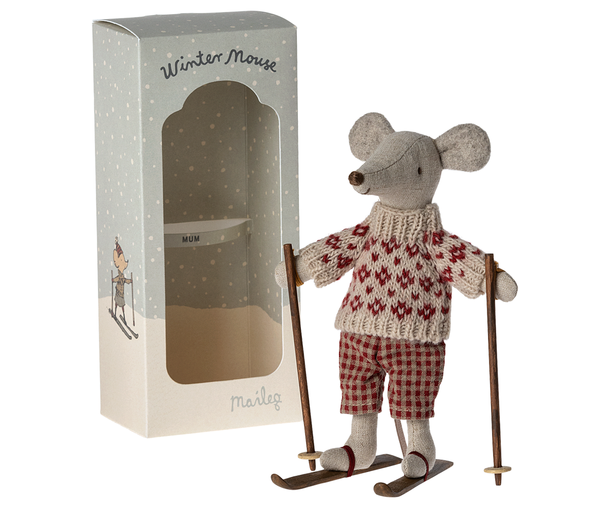 Winter Mouse with Ski Set, Mum