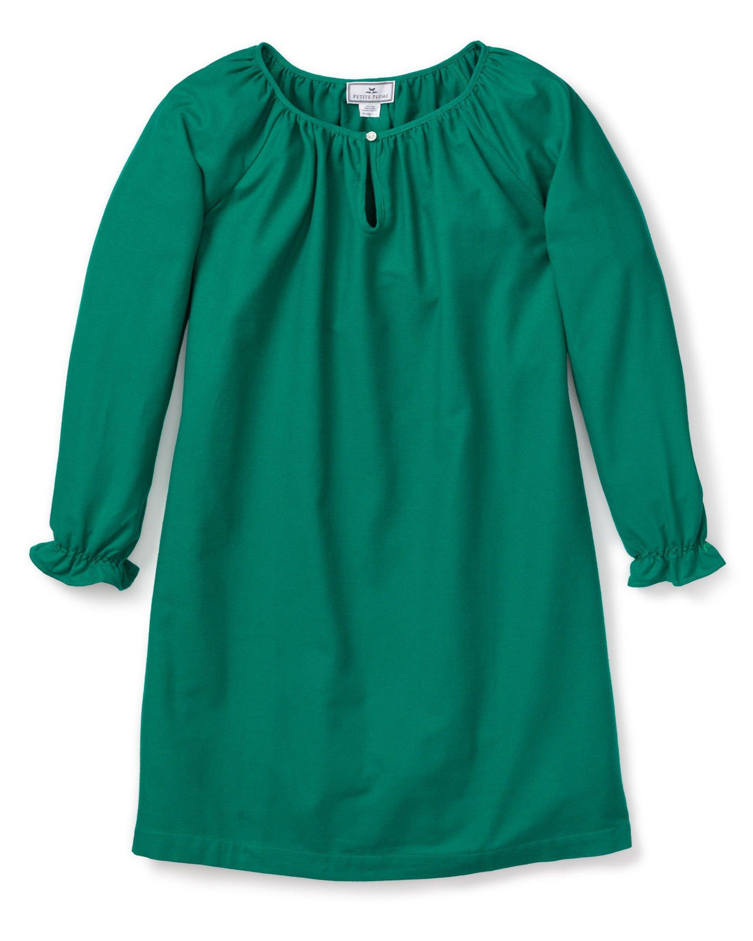 Children's Delphine Nightgown in Green Flannel