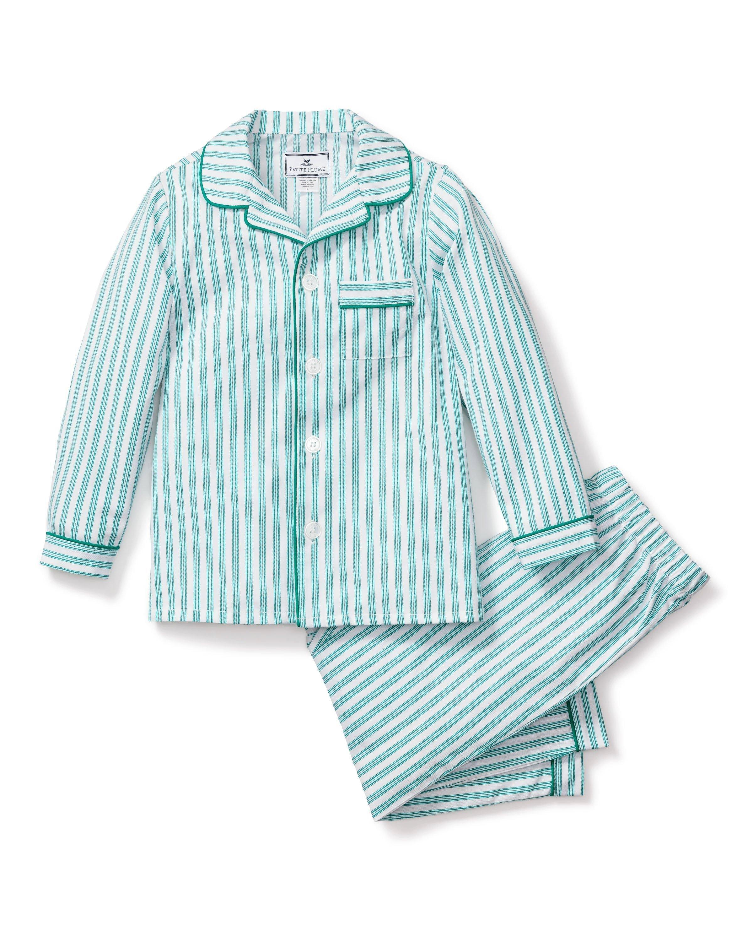 Children's Pajama Set in Emerald Ticking
