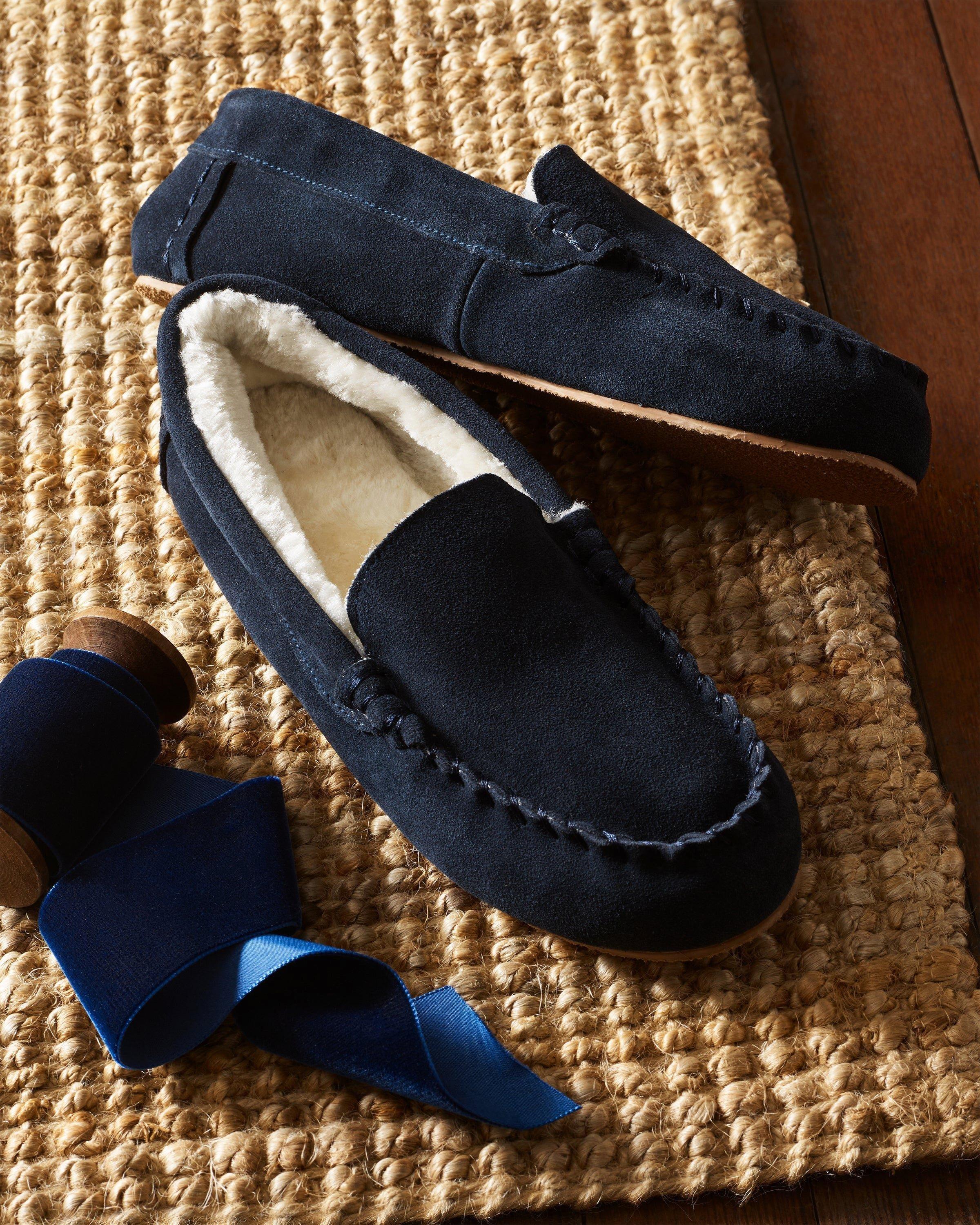 Kids Suede Slippers in Navy