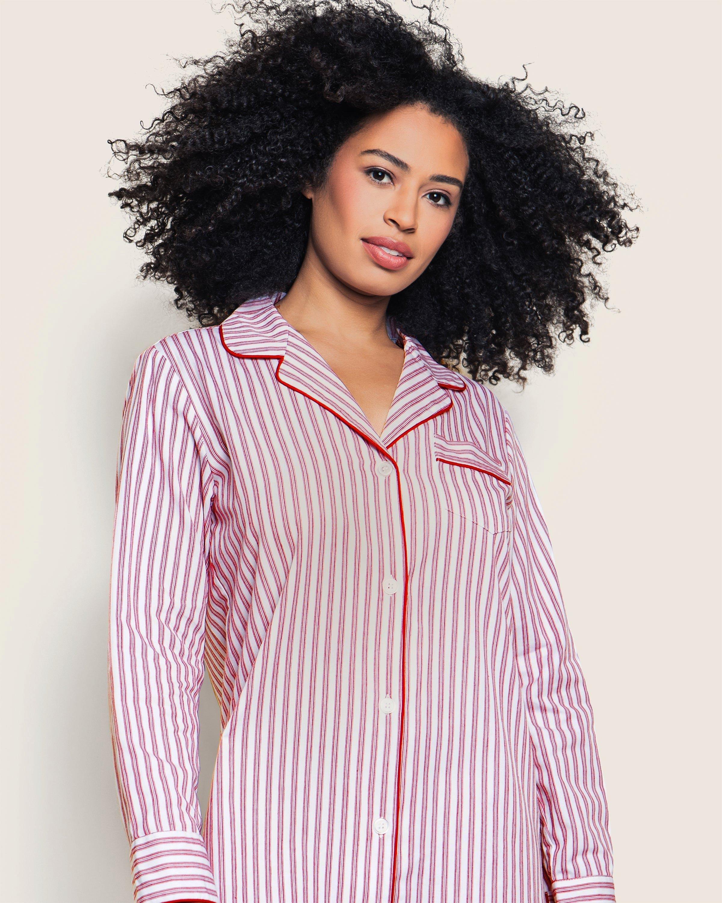 Women's Nightshirt in Antique Red Ticking image number 2