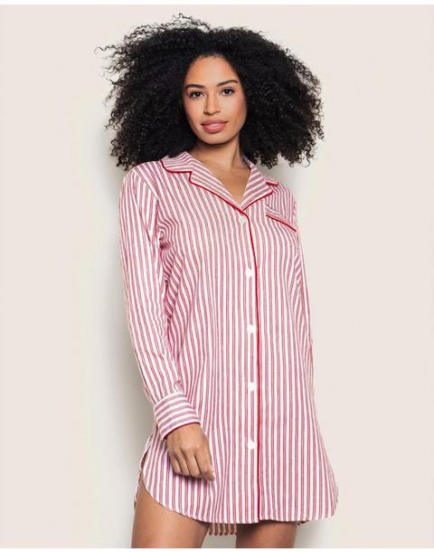 Women's Nightshirt in Antique Red Ticking