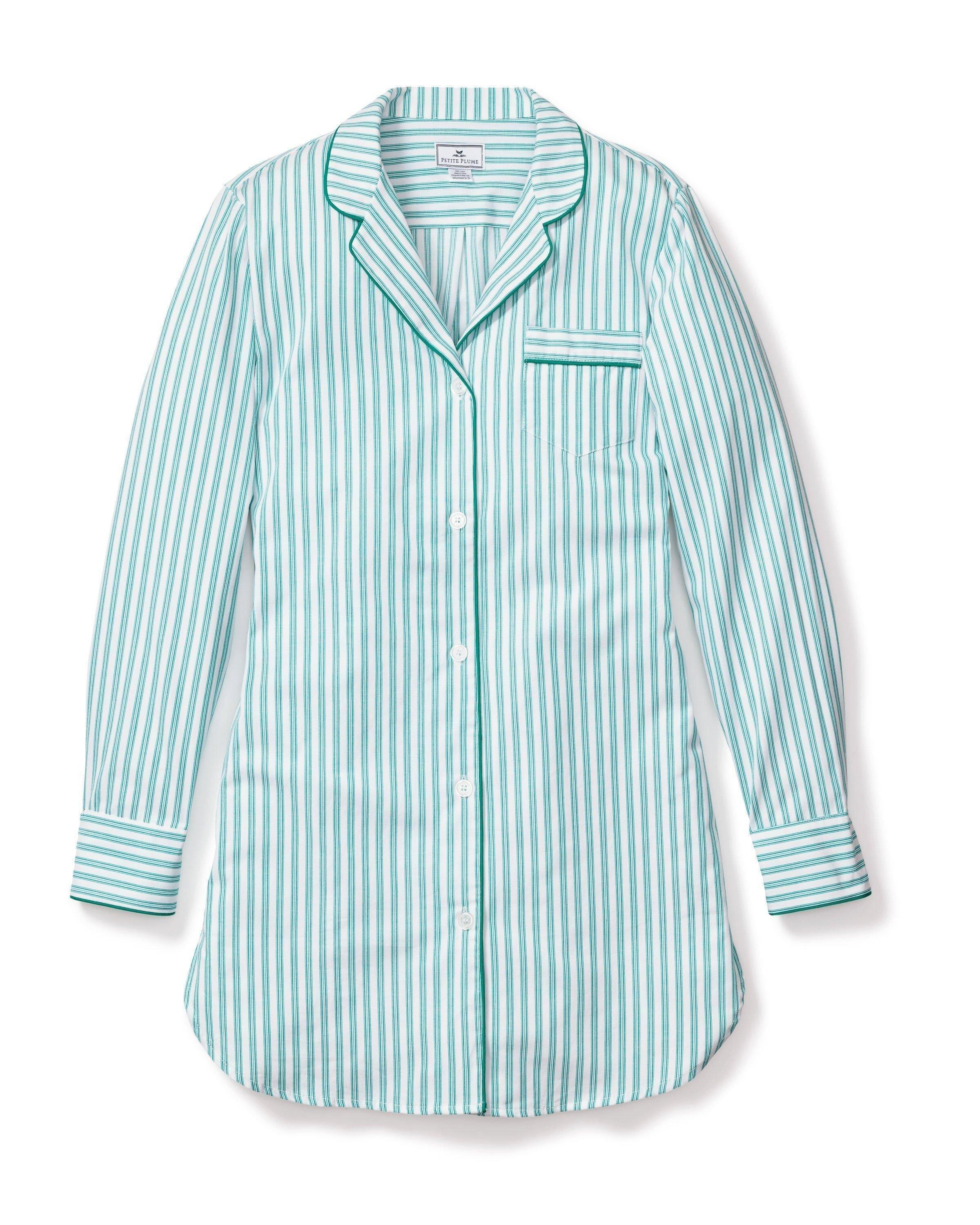 Women's Nightshirt in Emerald Ticking