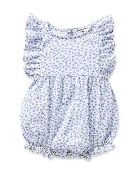 Infants Ruffled Romper in Bluehearts