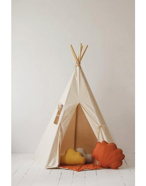 “Beige” Teepee and "Grey Linen" Round Mat Set