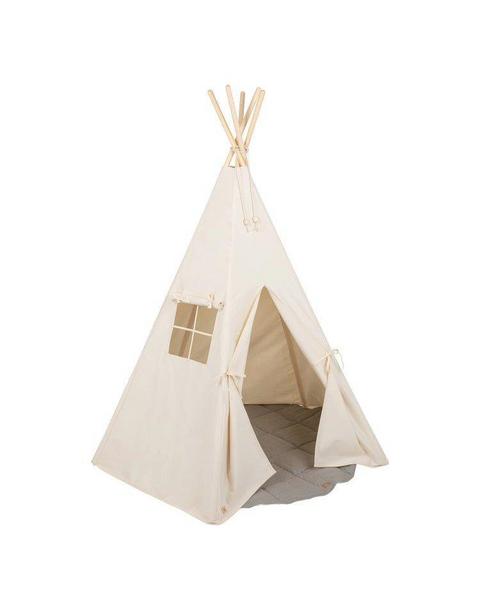 “Beige” Teepee and "Grey Linen" Round Mat Set