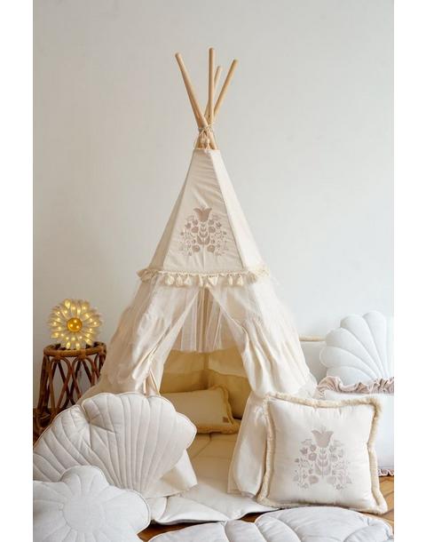 “Boho” Teepee Tent with Frills and Embroidery