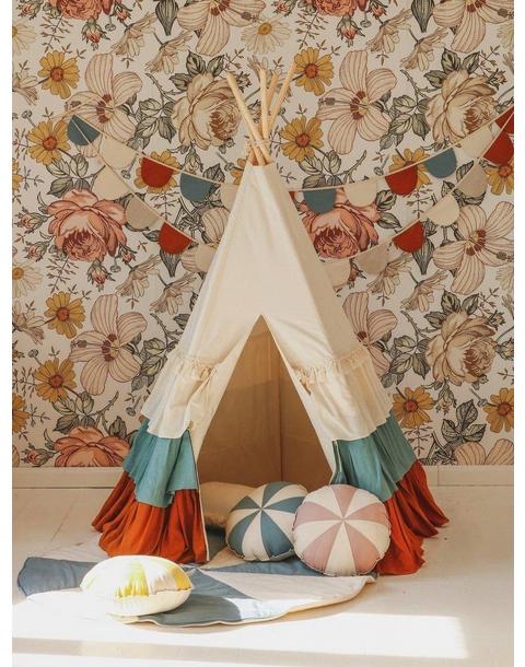 “Circus” Teepee Tent with Frills and "Caramel Candy" Mat Set
