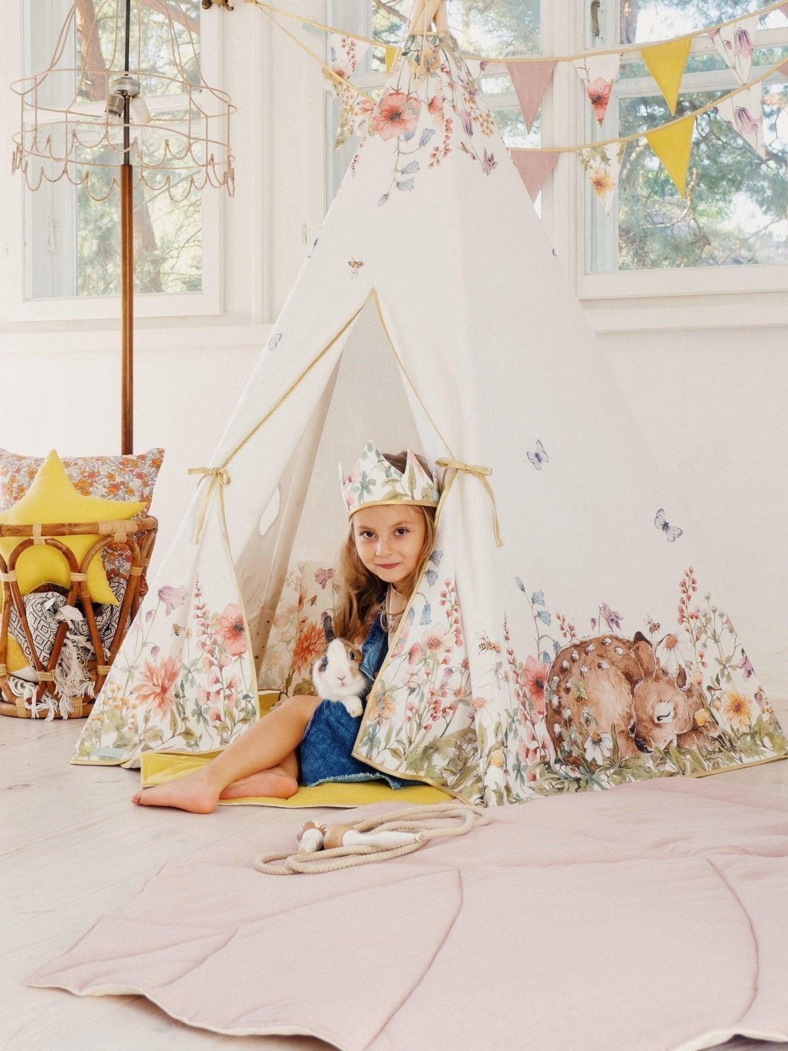 “Wildflowers” Teepee and "Powder Pink" Leaf Mat Set image number 3