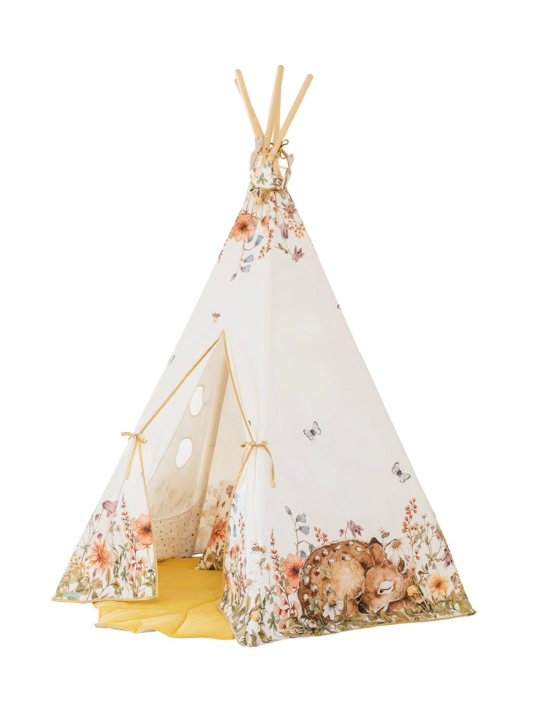“Wildflowers” Teepee and "Powder Pink" Leaf Mat Set image number 1