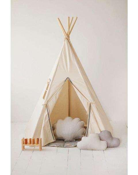 “Grey Pompoms” Teepee Tent with Pompoms