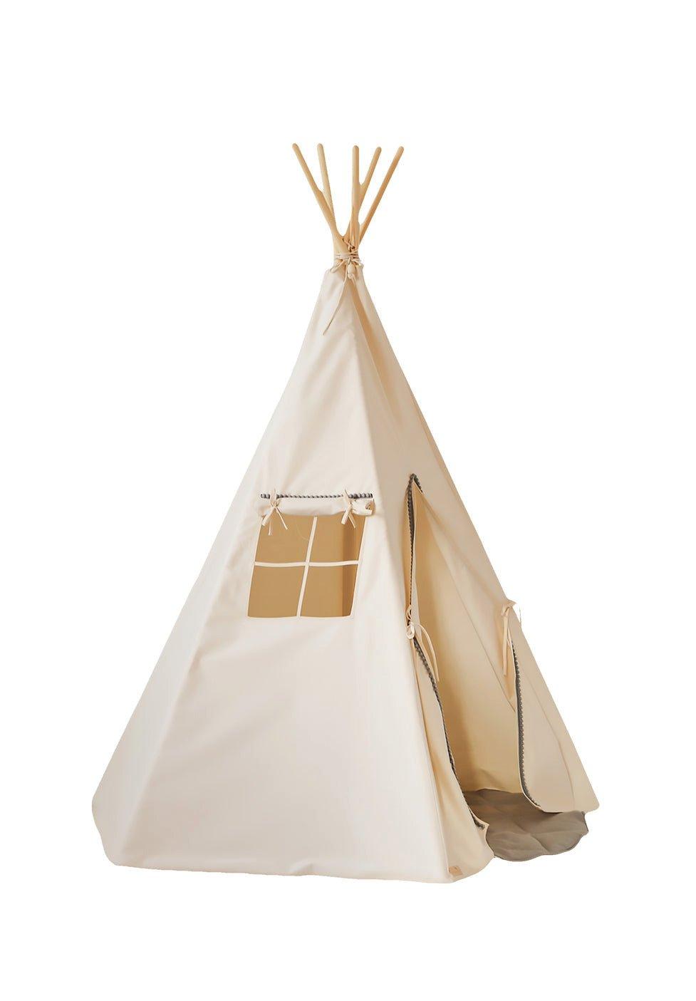 “Grey Pompoms” Teepee with Pompoms and Round Mat Set image number 1