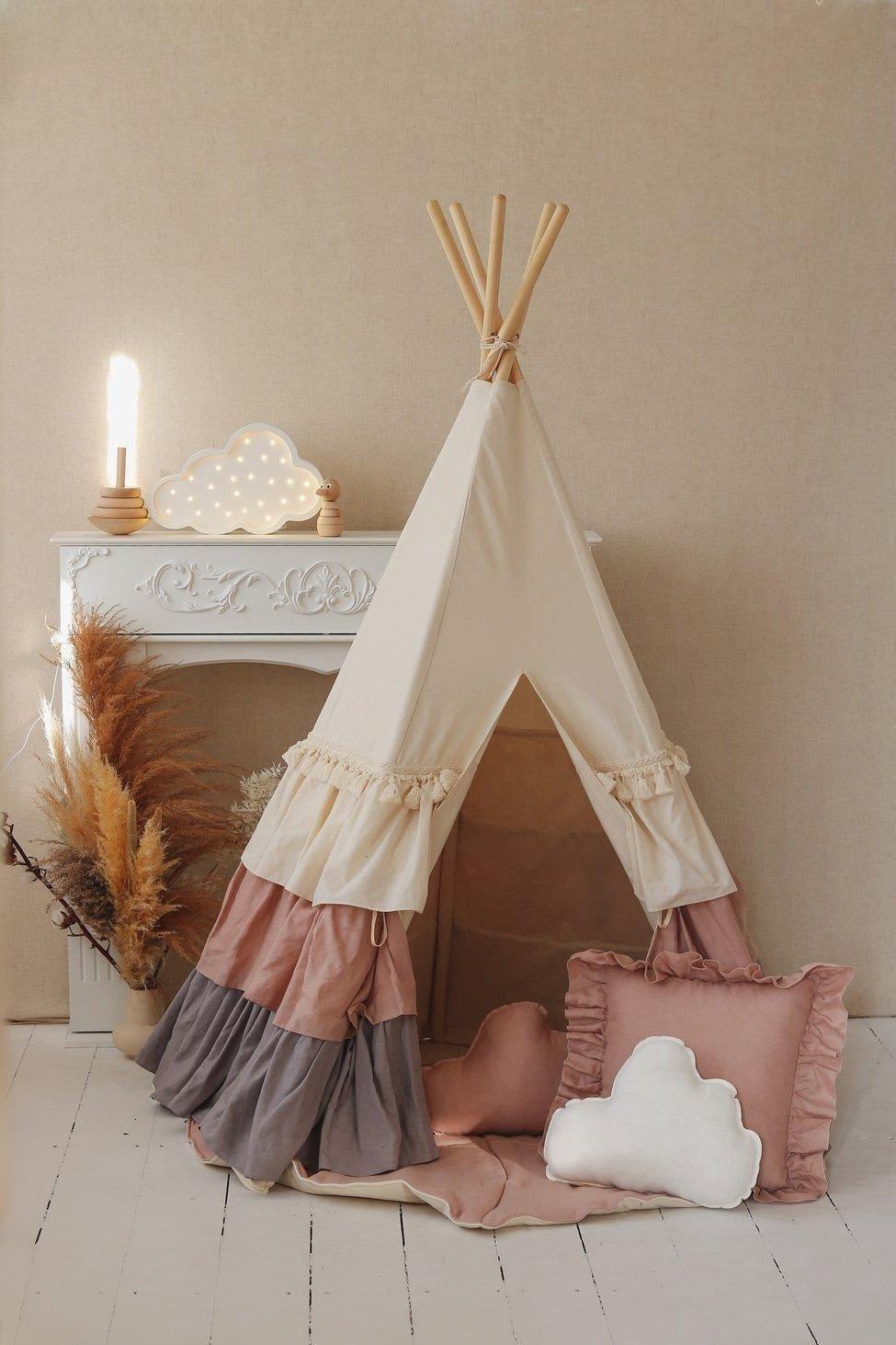 “Powder Frills” Teepee Tent with Frills and "Powder Pink" Shell Mat Set image number 4
