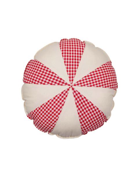 “Red Checkered” Round Patchwork Pillow