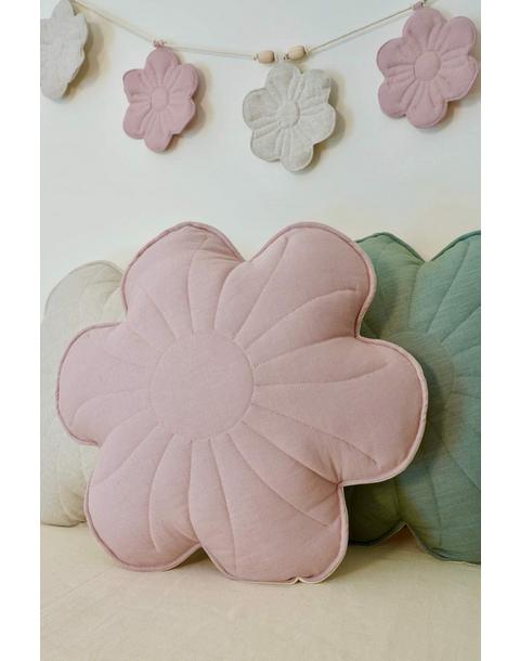 Linen "Powder Rose" Flower Pillow