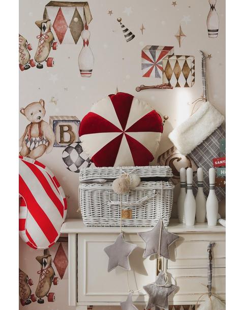 “Red Circus” Round Patchwork Pillow