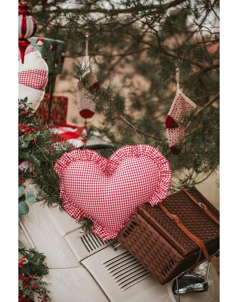 "Red Checkered" Heart Pillow with Frill