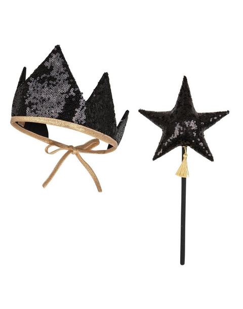 “Black Sequins” Crown and Wand Magic Set
