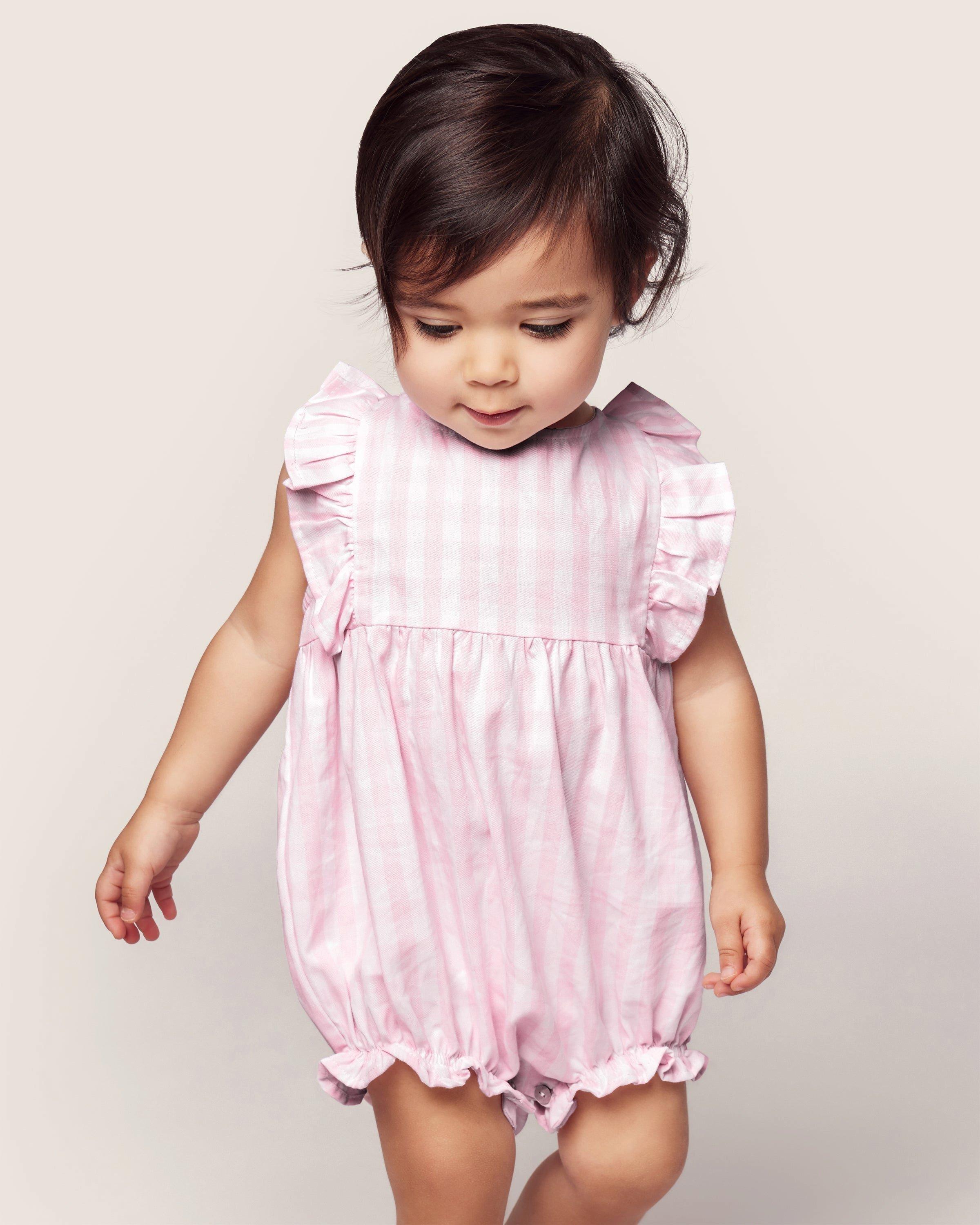 Pink Gingham Ruffled Romper image number 1