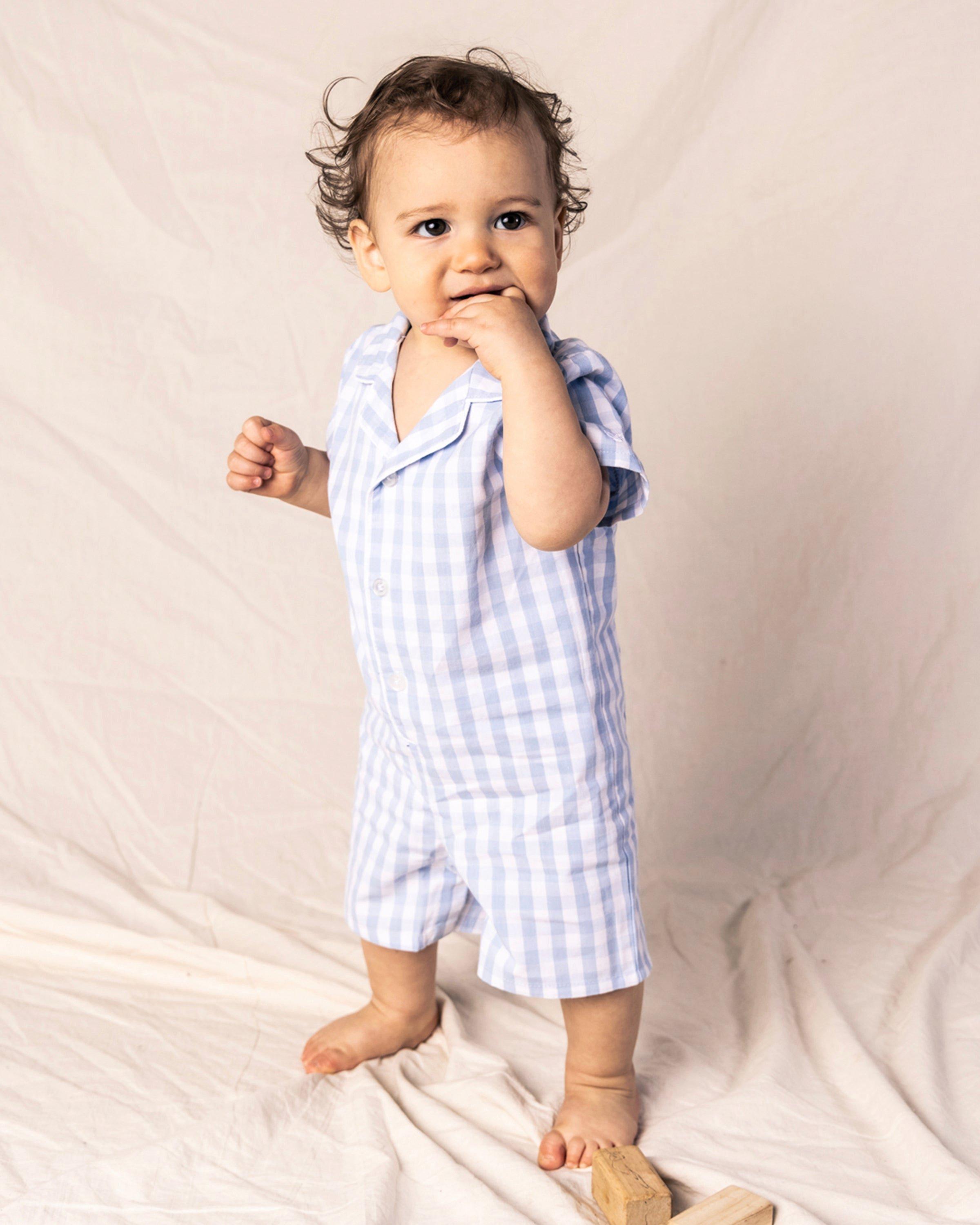 Light Blue Gingham Summer Romper image number 1