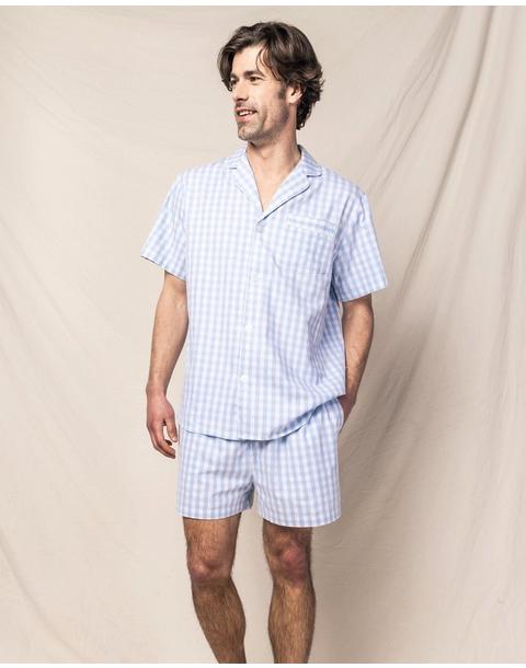 Men's Light Blue Gingham Short Set