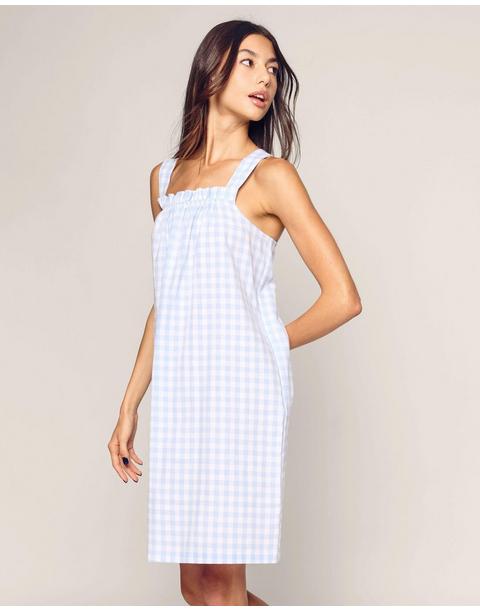 Women's Twill Annabelle Nightgown in Light Blue Gingham