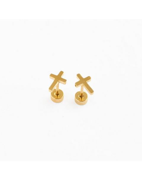 Cross Stud Earrings | Gold