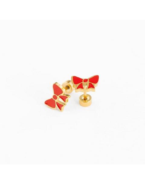 Red Enamel Bow Stud Earrings