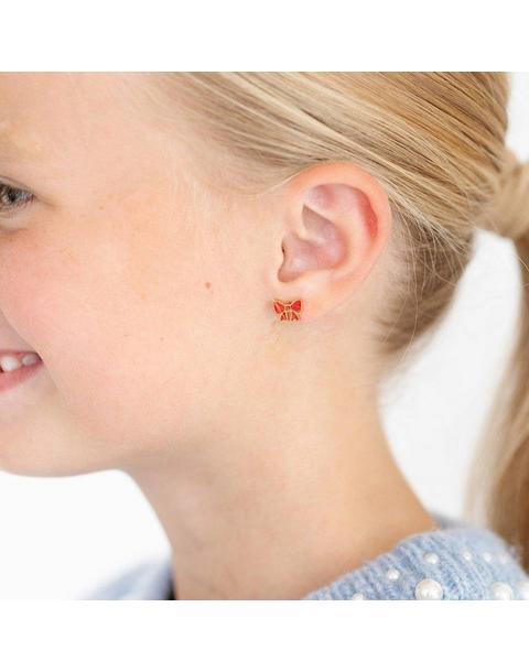 Red Enamel Bow Stud Earrings
