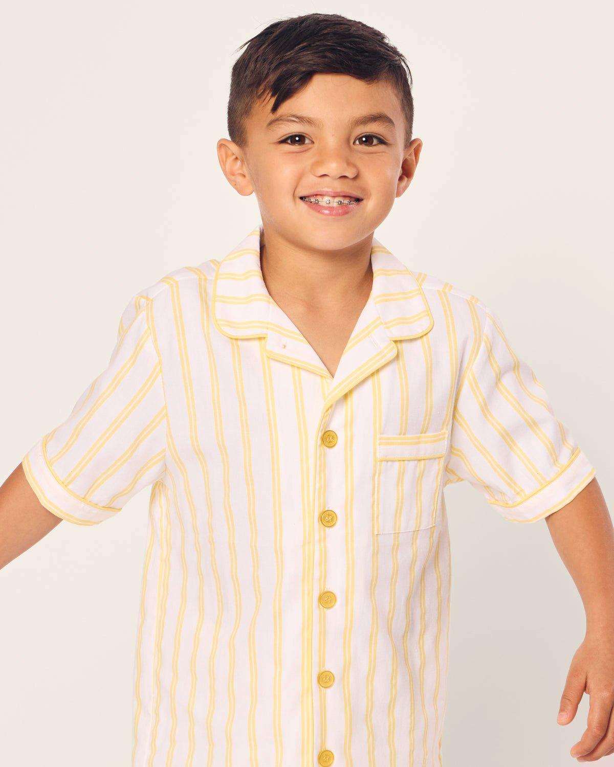 Kid's Twill Short Sleeve Short Set in Sunny Stripe image number 2