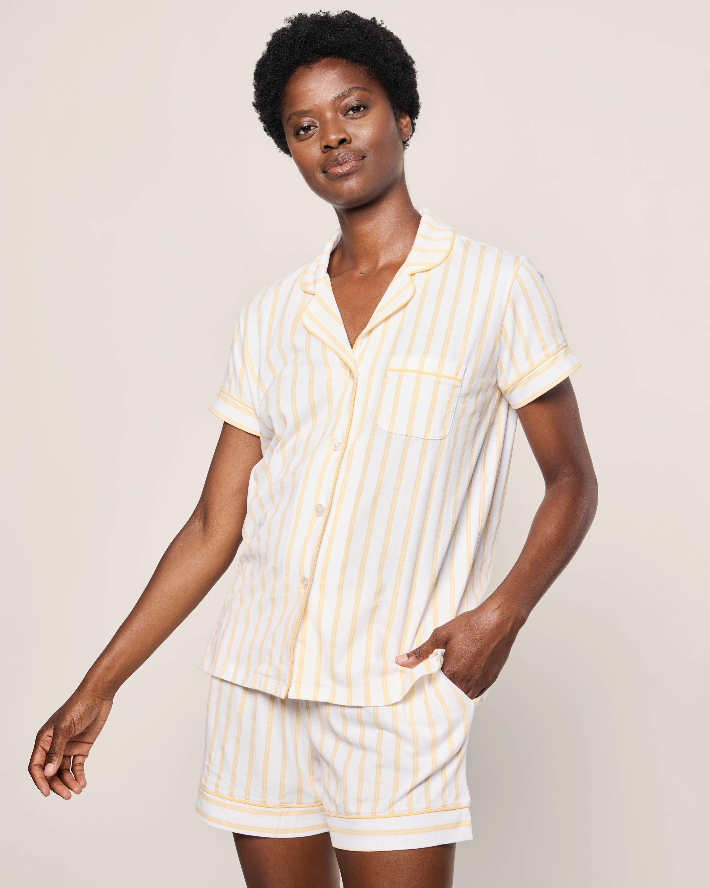 Women's Pima Short Sleeve Short Set in Sunny Stripe image number 1