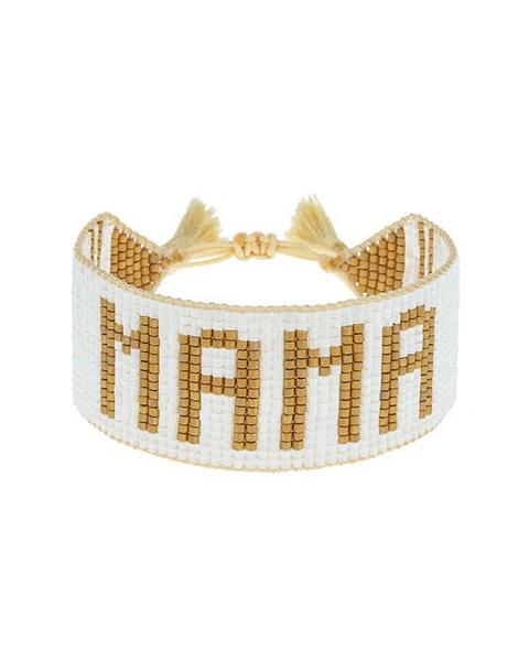 White & Gold MAMA Beaded Bracelet